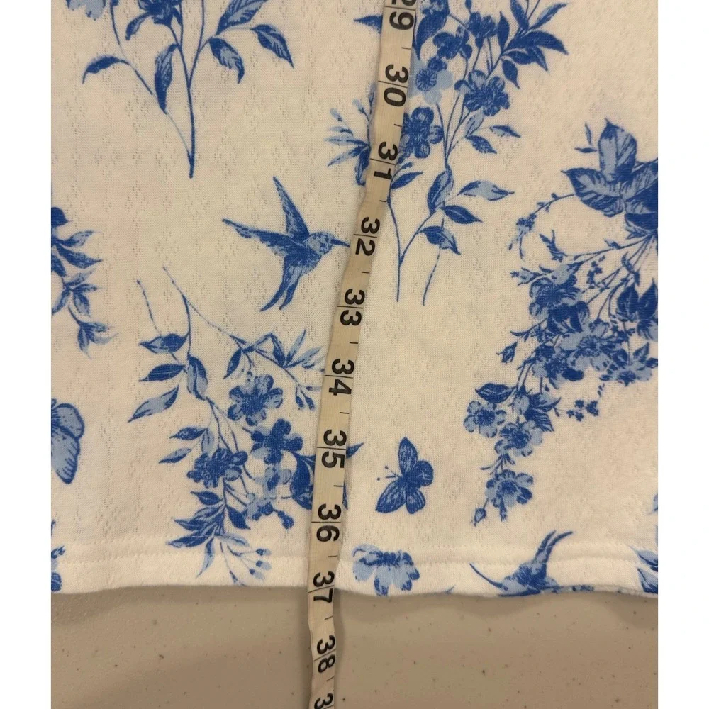 Croft & Barrow Nightgown Women 1X Blue Floral Hummingbird Henley Sleep Shirt NEW
